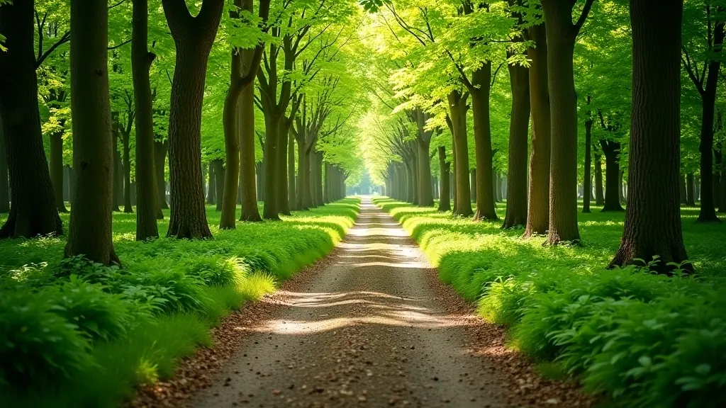 Peaceful forest trail with wide walking path and minimal elevation change through deciduous trees